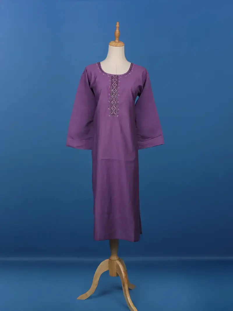 Purple Solid Casual Cotton Kurti 1