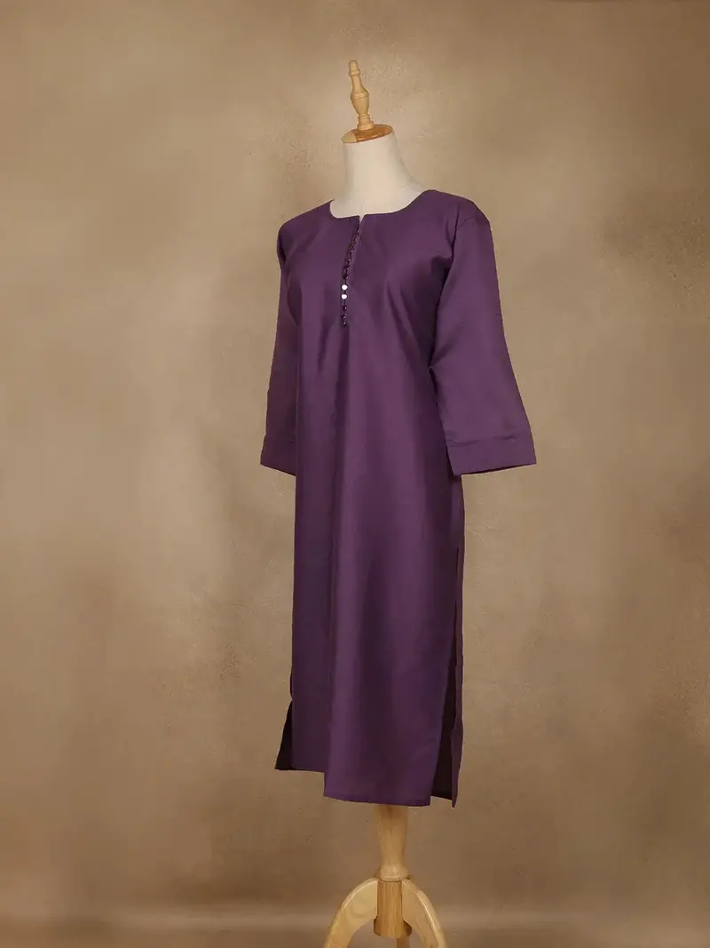 Purple Solid Cotton Kurti With Button Detailing 3