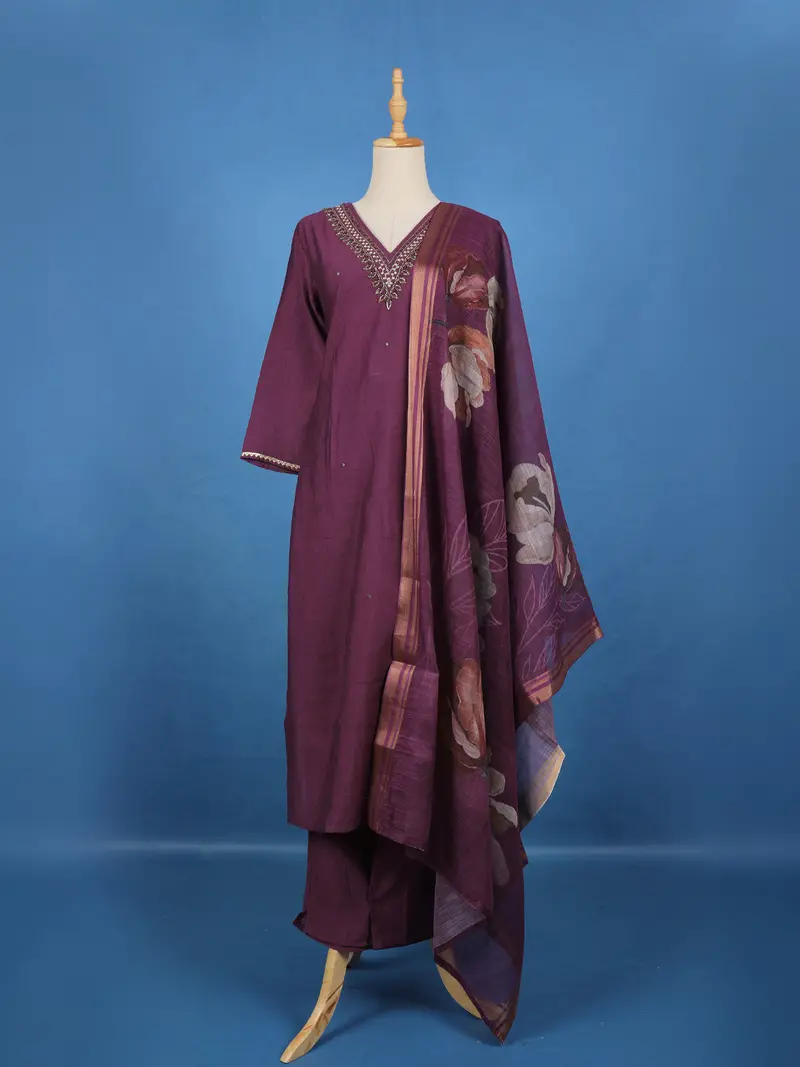 Purple Solid Design Cotton Salwar Suit 1