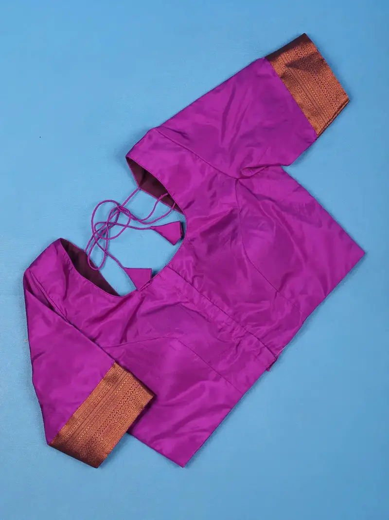 Purple Solid Design Silk Readymade Blouse 1