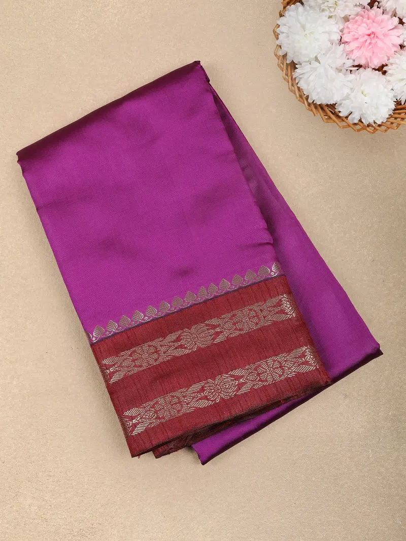 Purple Solid Design Soft Silk Fancy Wear Saree 1