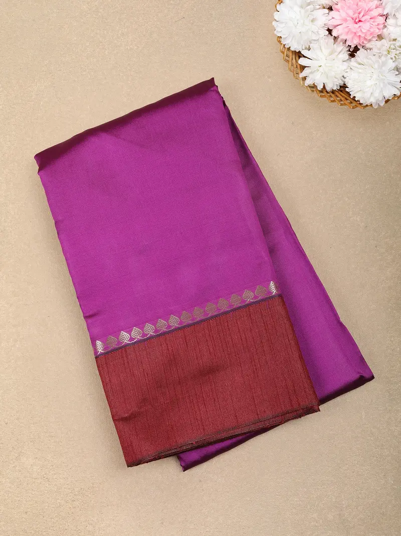 Purple Solid Design Soft Silk Fancy Wear Saree With Contrast Border 1
