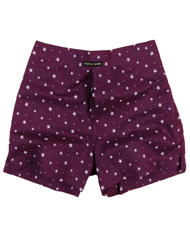 Purple Stars Printed And Mid Blue Solid Premium Cotton Boxer 1