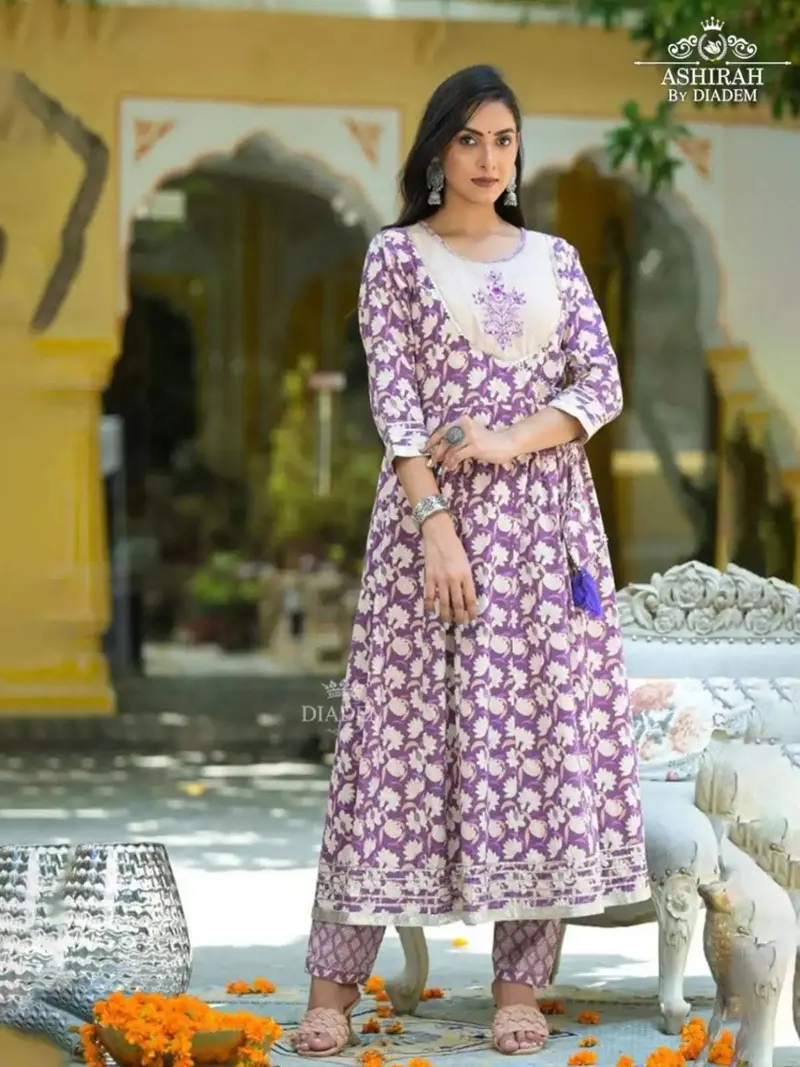 Purple Straight Cut Salwar Suit Adorned In Floral Prints With Dupatta 1