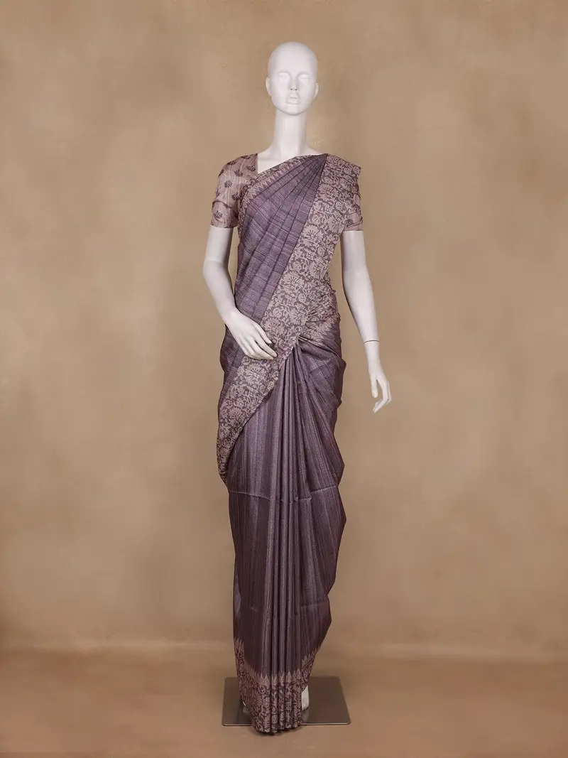 Purple Striped Design Semi Tussar Saree 1