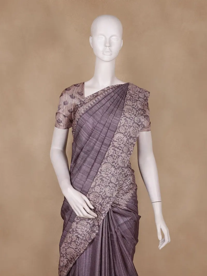 Purple Striped Design Semi Tussar Saree 2
