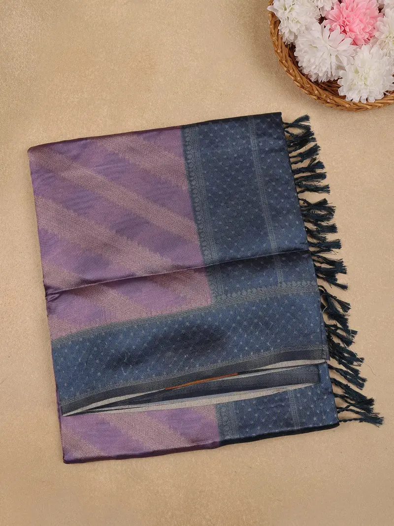 Purple Striped Design Tissue Silk Saree 1