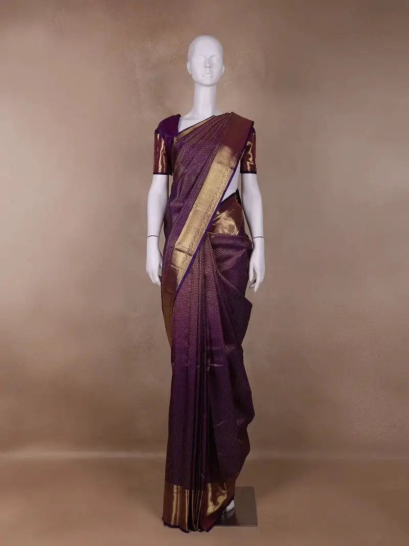 Purple Stripes Woven Pure Kanchipuram Silk Saree 1