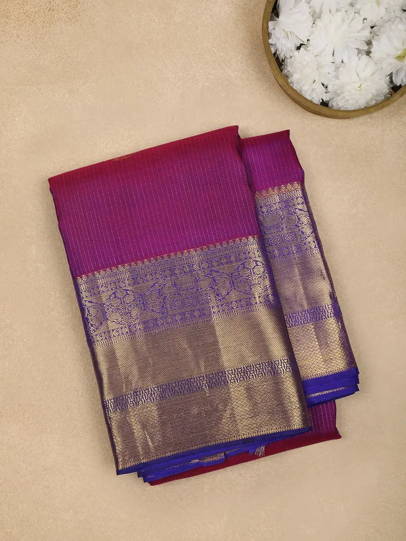 Purple Stripes Woven Pure Kanchipuram Silk Saree 1