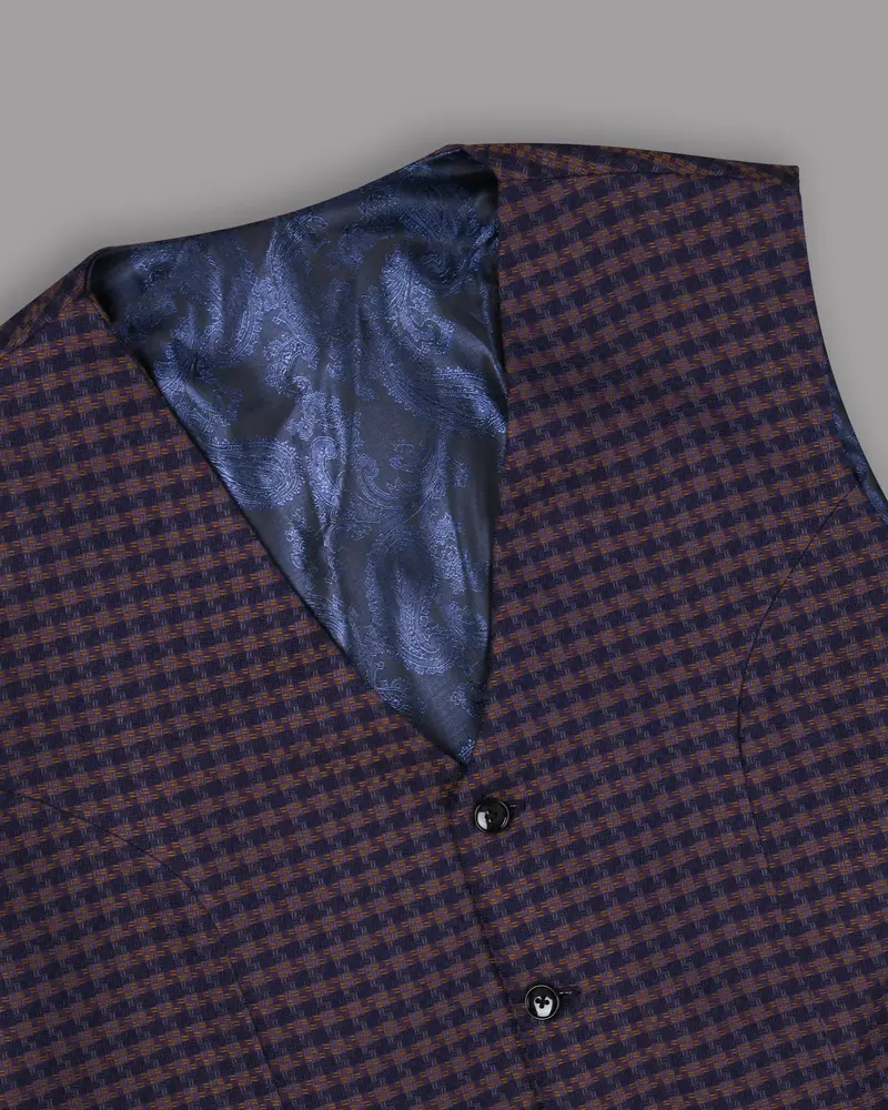 Purple With Brown Checked And Textured Wool Rich Waistcoat 2