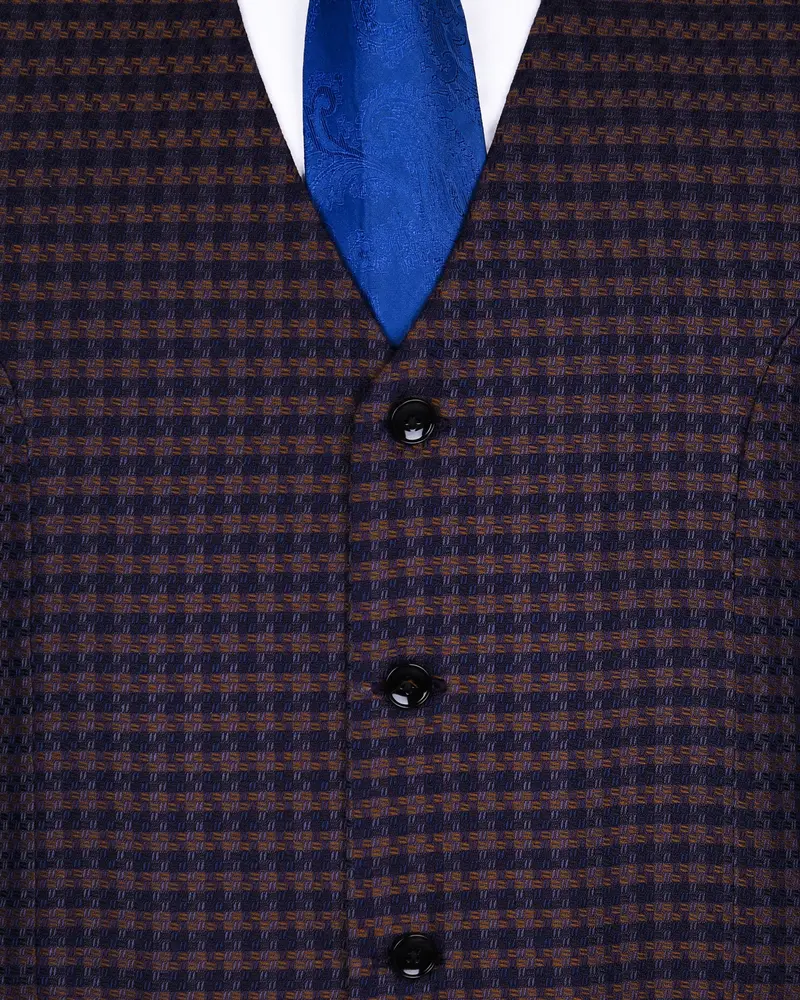 Purple With Brown Checked And Textured Wool Rich Waistcoat 5