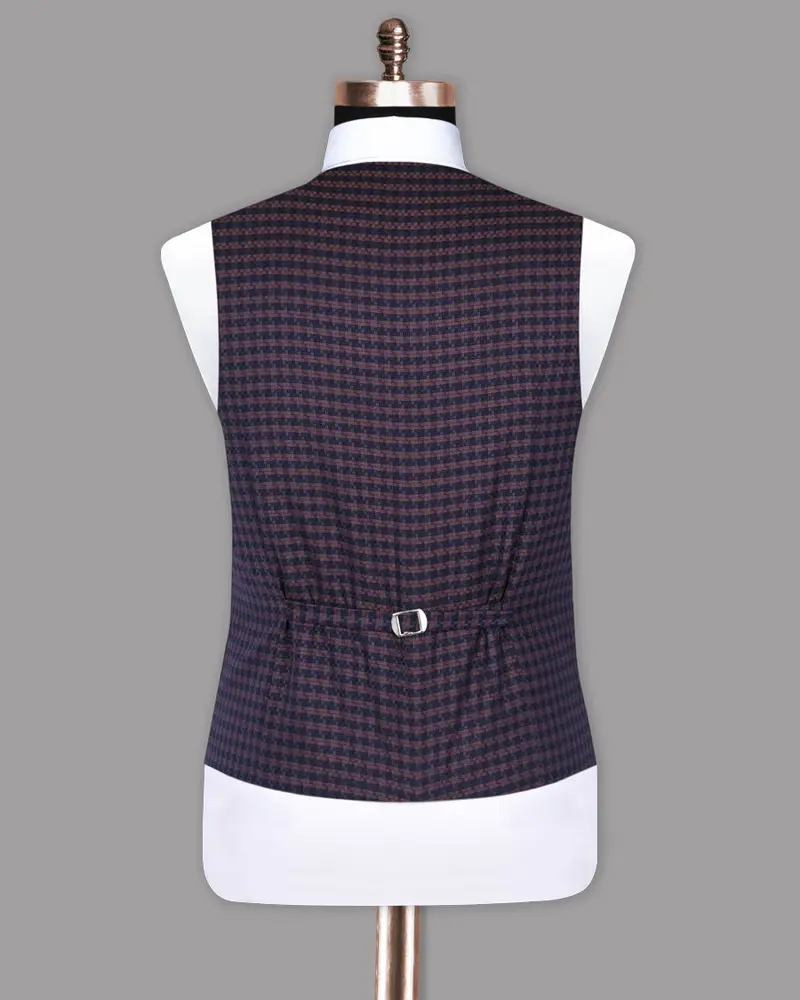Purple With Brown Checked And Textured Wool Rich Waistcoat 6
