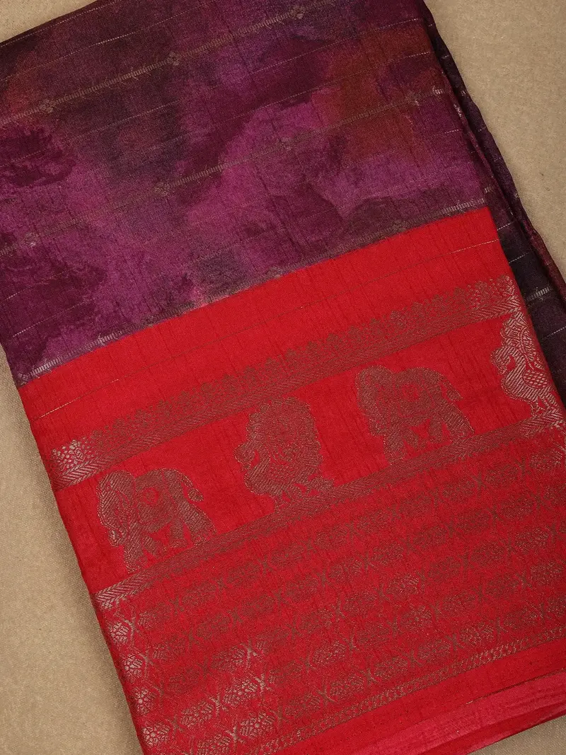 Purple With Red Contrast Zari Border Cotton Saree 2