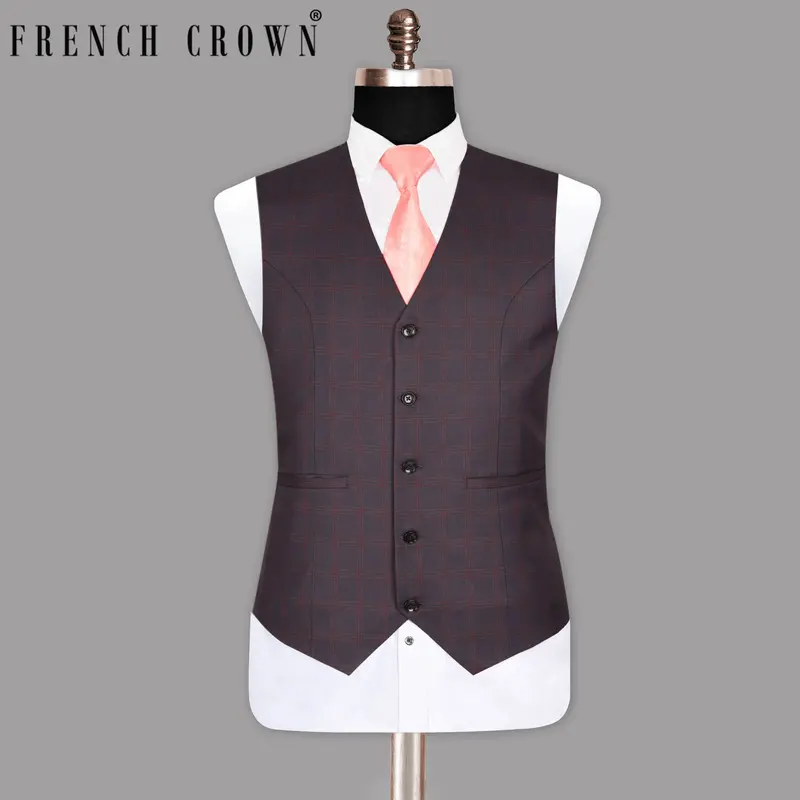 Purple With Red Windowpane Premium Wool Waistcoat 1