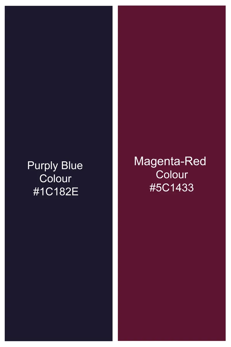 Purply Blue With Magenta Red Plaid Jacquard Premium Cotton Shirt 7