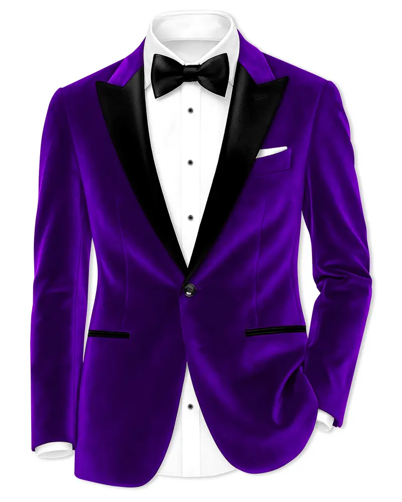 Purvion-Christalle Purple Velvet Peak Lapel Tuxedo Blazer 1