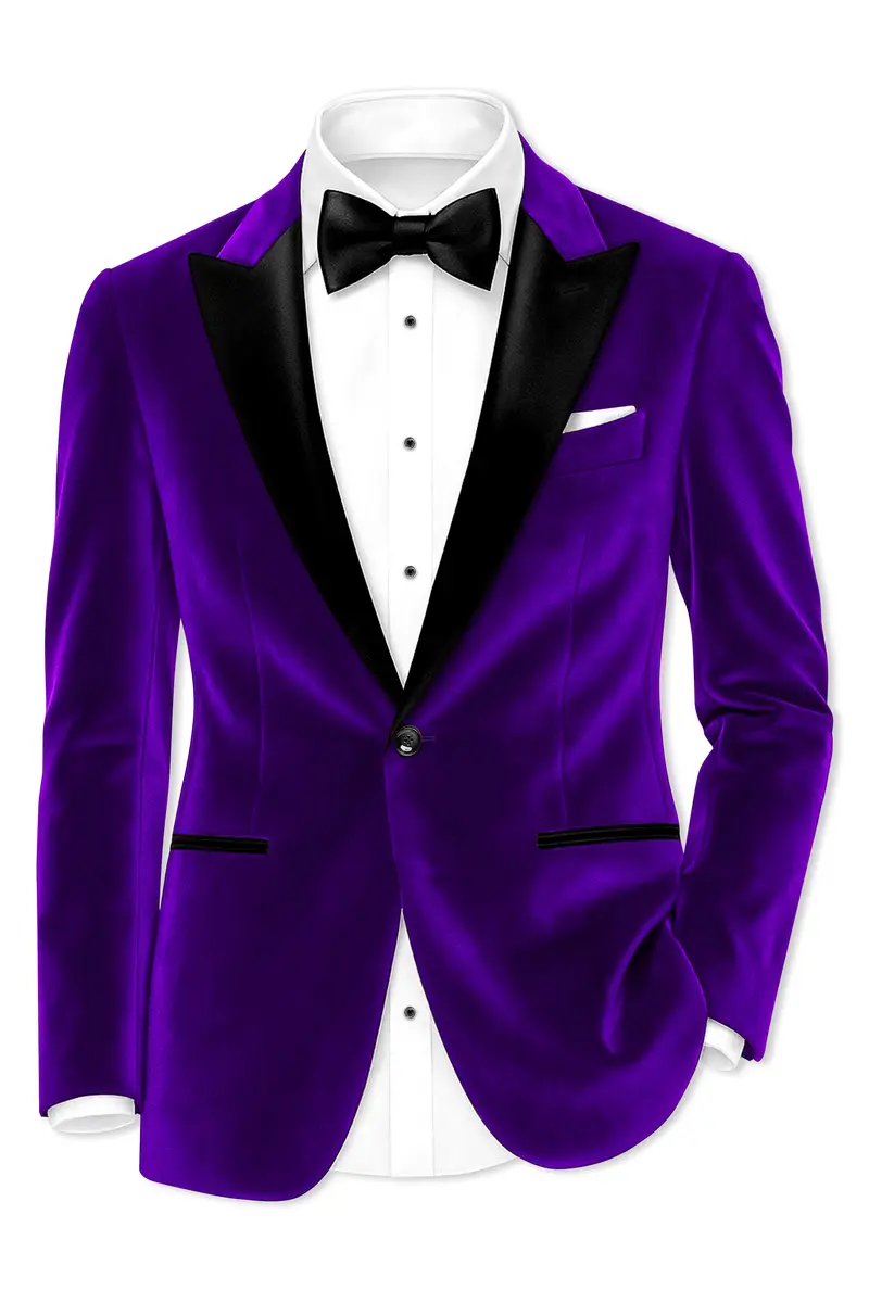 Purvion-Christalle Purple Velvet Peak Lapel Tuxedo Blazer 2