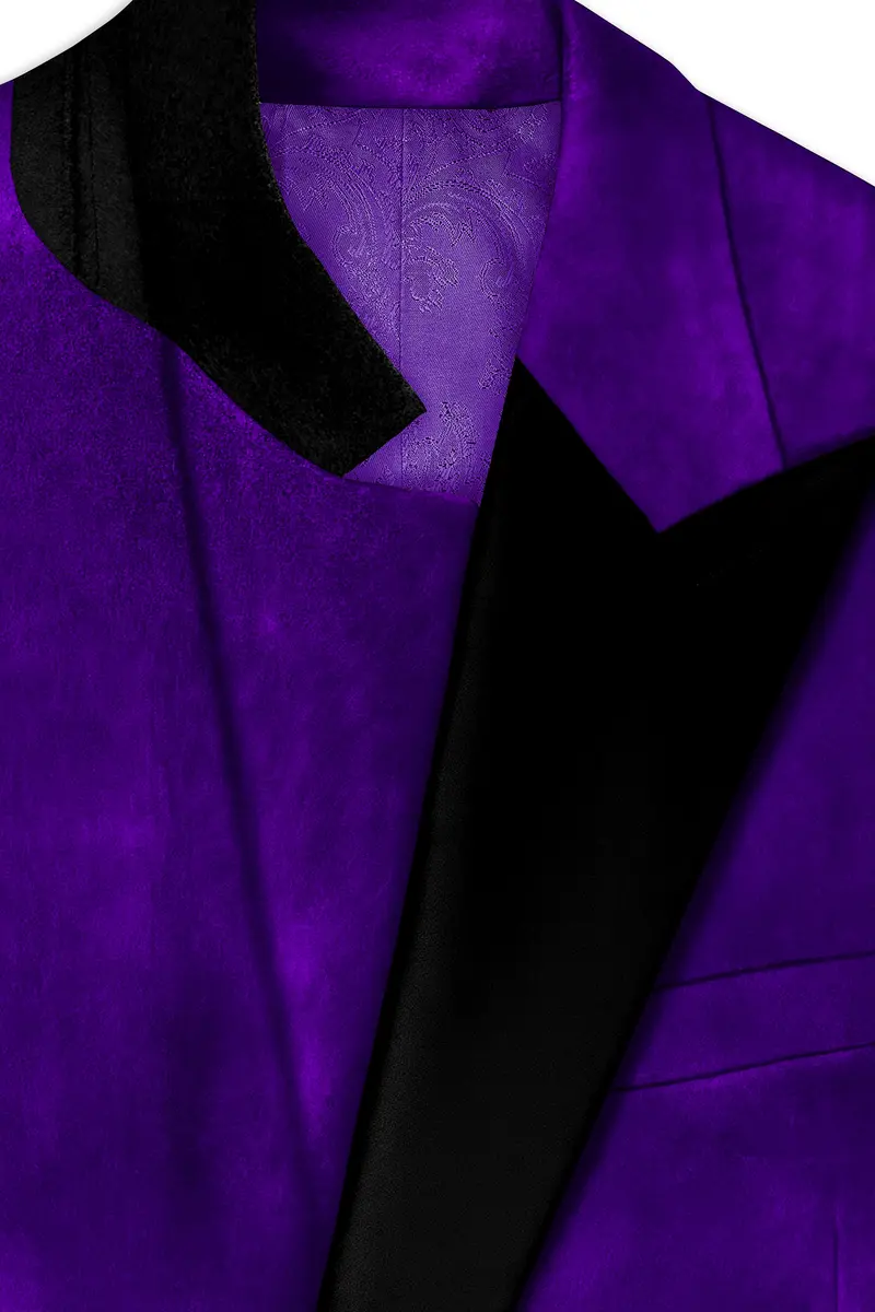 Purvion-Christalle Purple Velvet Peak Lapel Tuxedo Blazer 4