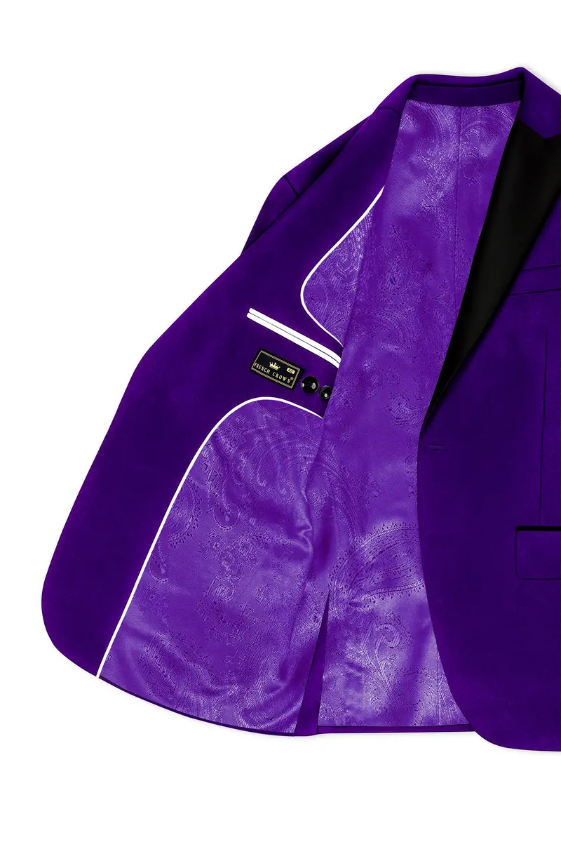Purvion-Christalle Purple Velvet Peak Lapel Tuxedo Blazer 5