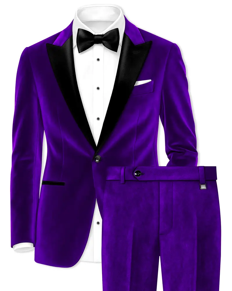Purvion-Christalle Purple Velvet Peak Lapel Tuxedo Suit 1