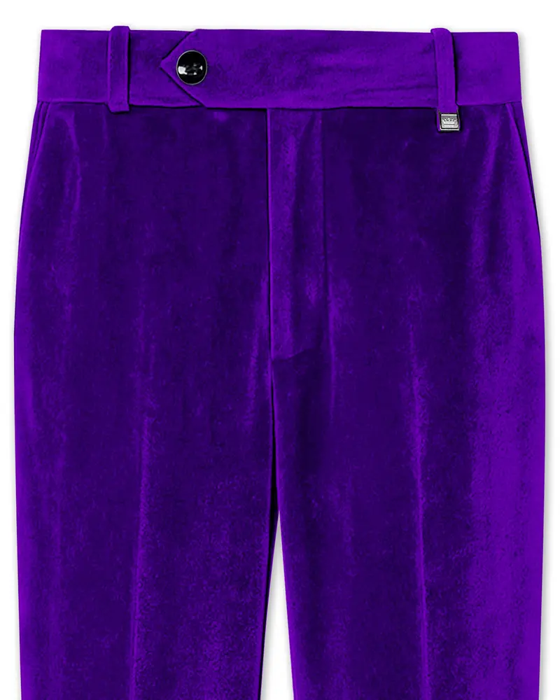 Purvion-Christalle Purple Velvet Stretchable Waistband Pant 1
