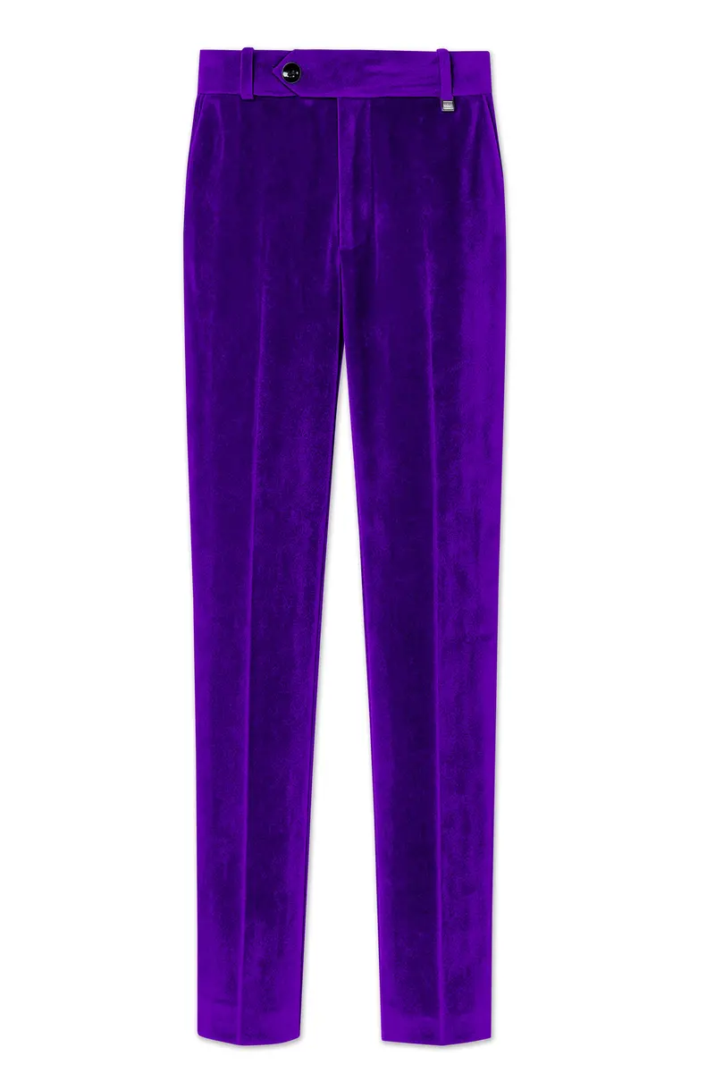 Purvion-Christalle Purple Velvet Stretchable Waistband Pant 2