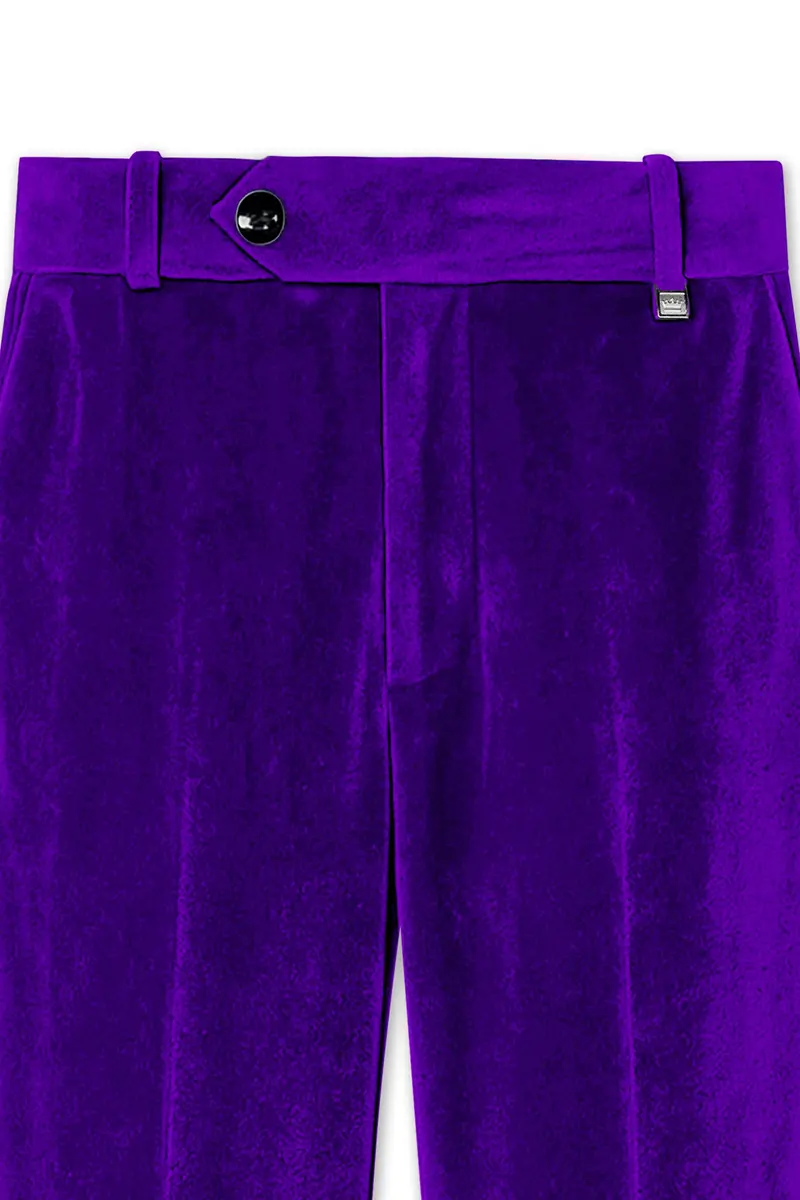 Purvion-Christalle Purple Velvet Stretchable Waistband Pant 4