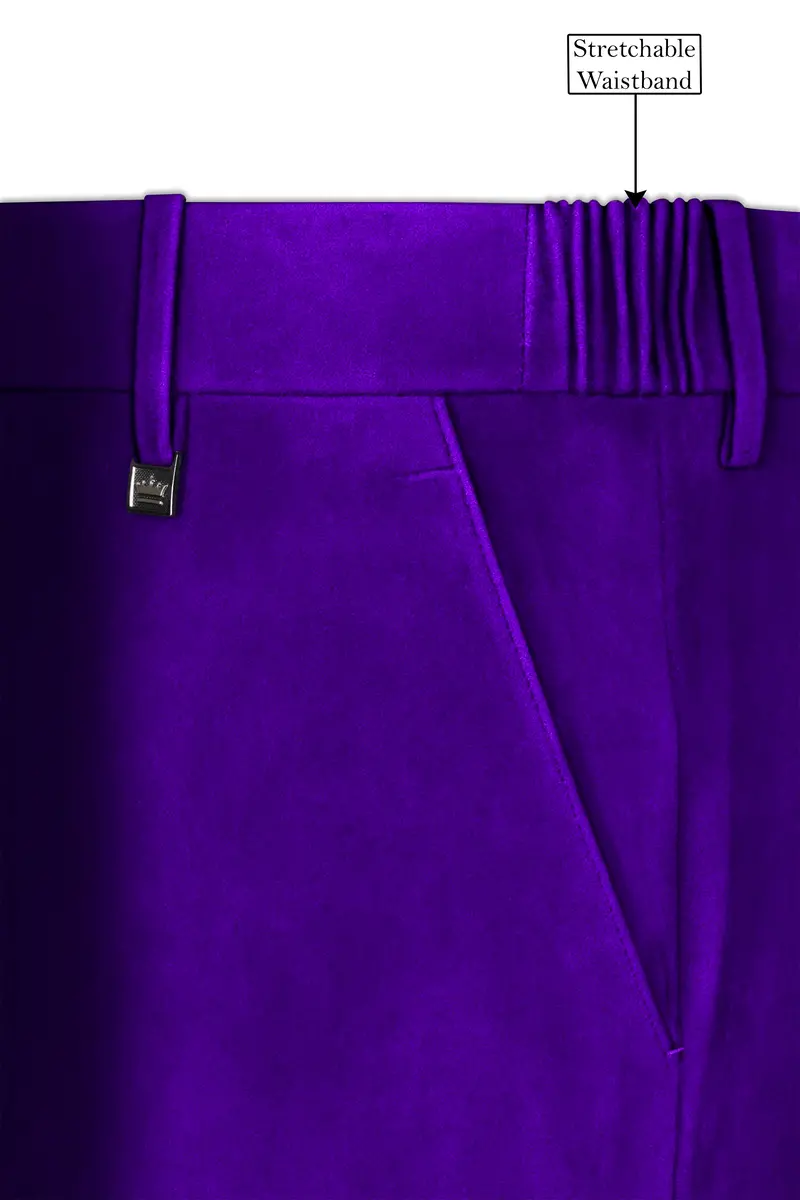 Purvion-Christalle Purple Velvet Stretchable Waistband Pant 6