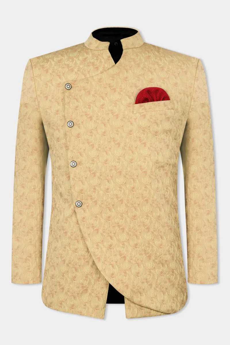 Putty Brown Textured Cross Placket Bandhgala Designer Blazer 2