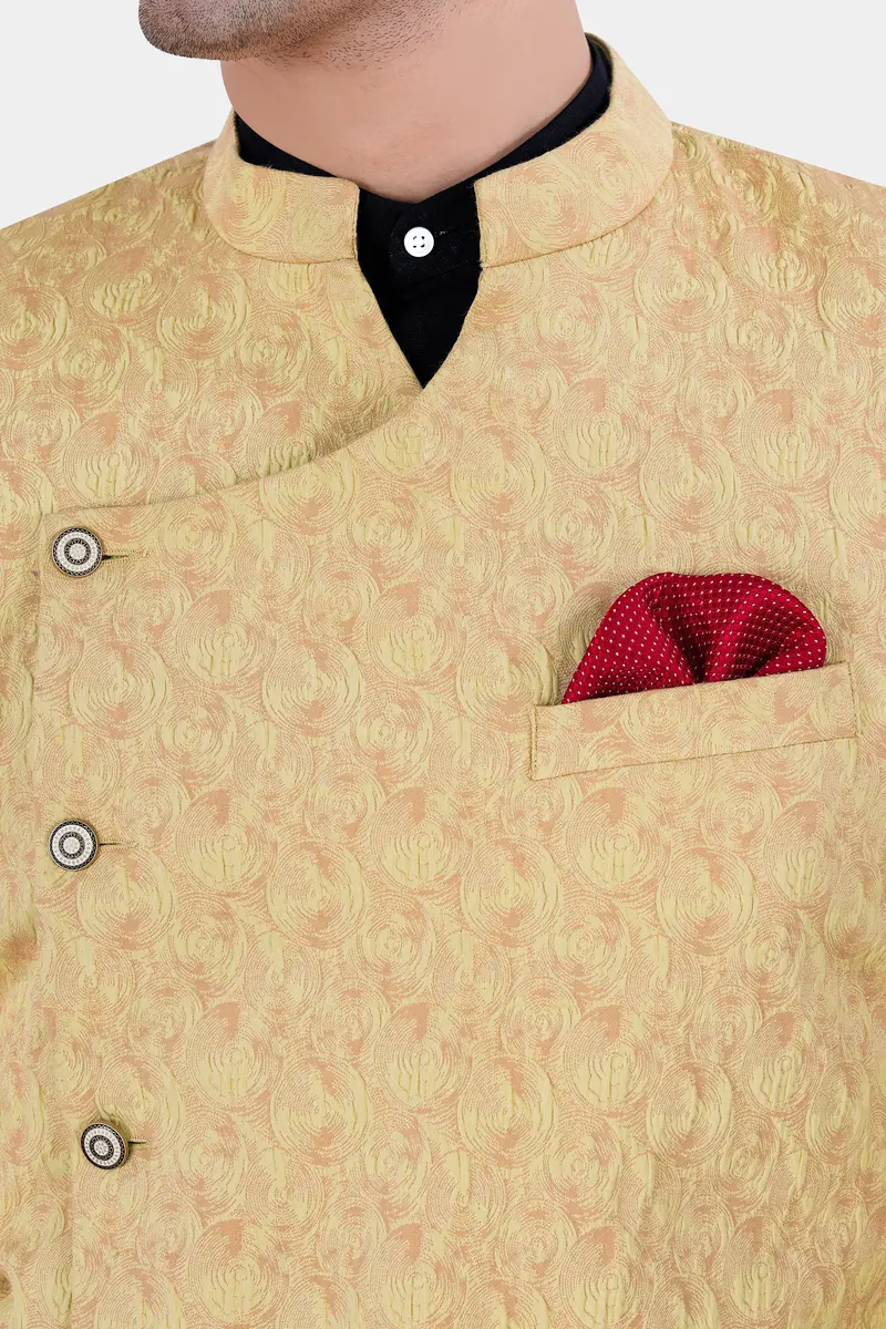 Putty Brown Textured Cross Placket Bandhgala Designer Blazer 7