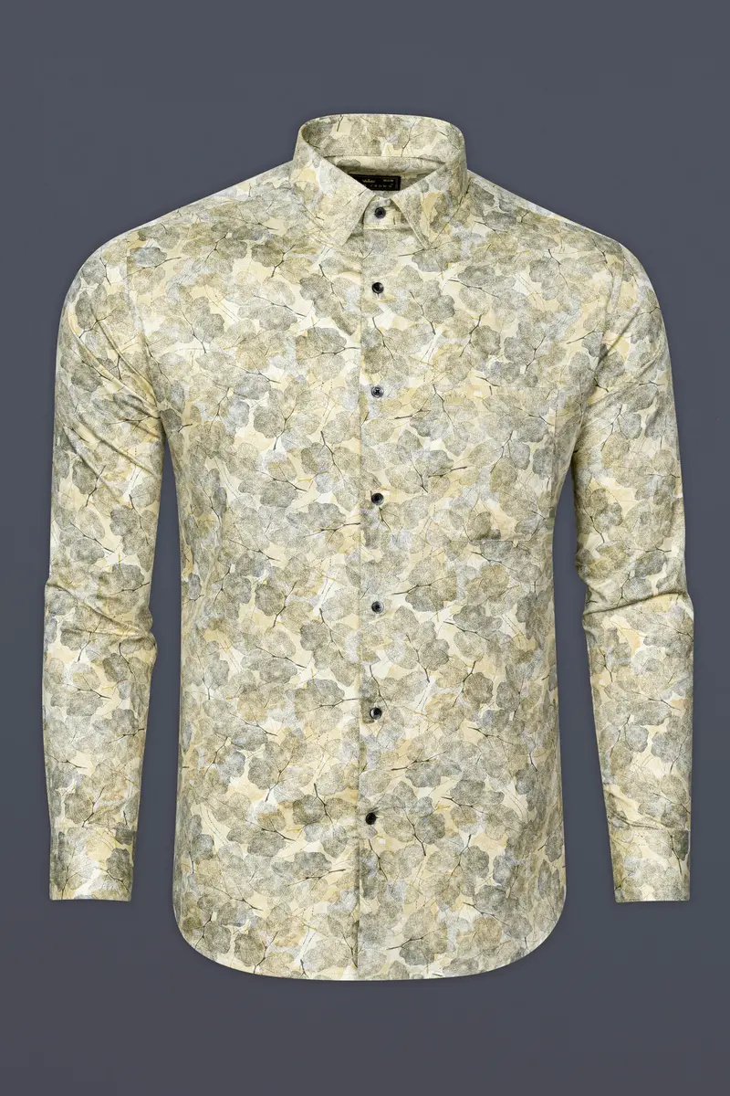 Putty Yellow Leaves Printed Subtle Sheen Super Soft Premium Cotton Designer Shirt 4