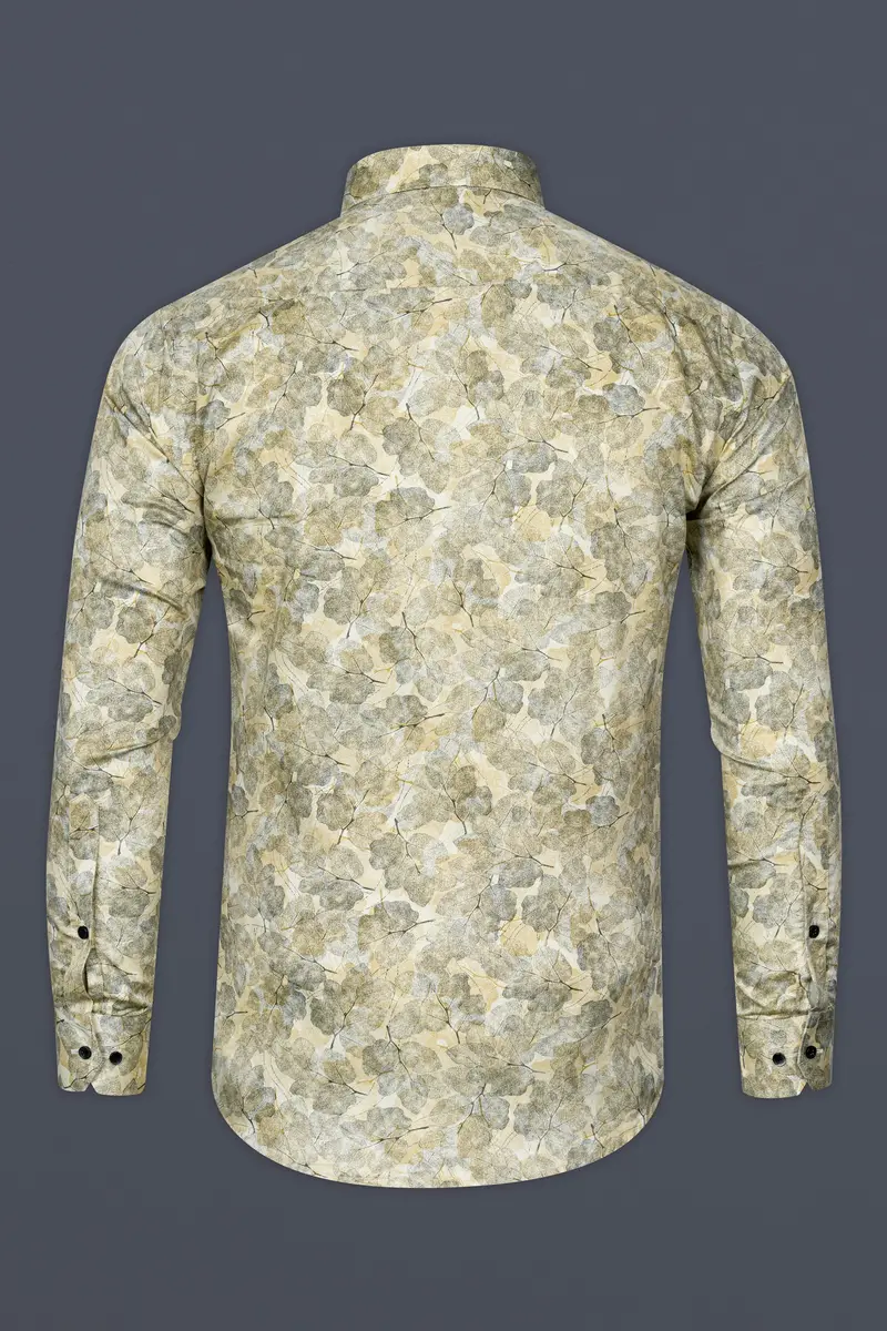 Putty Yellow Leaves Printed Subtle Sheen Super Soft Premium Cotton Designer Shirt 5