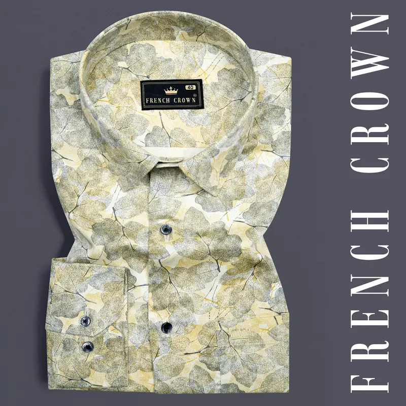Putty Yellow Leaves Printed Subtle Sheen Super Soft Premium Cotton Designer Shirt 6