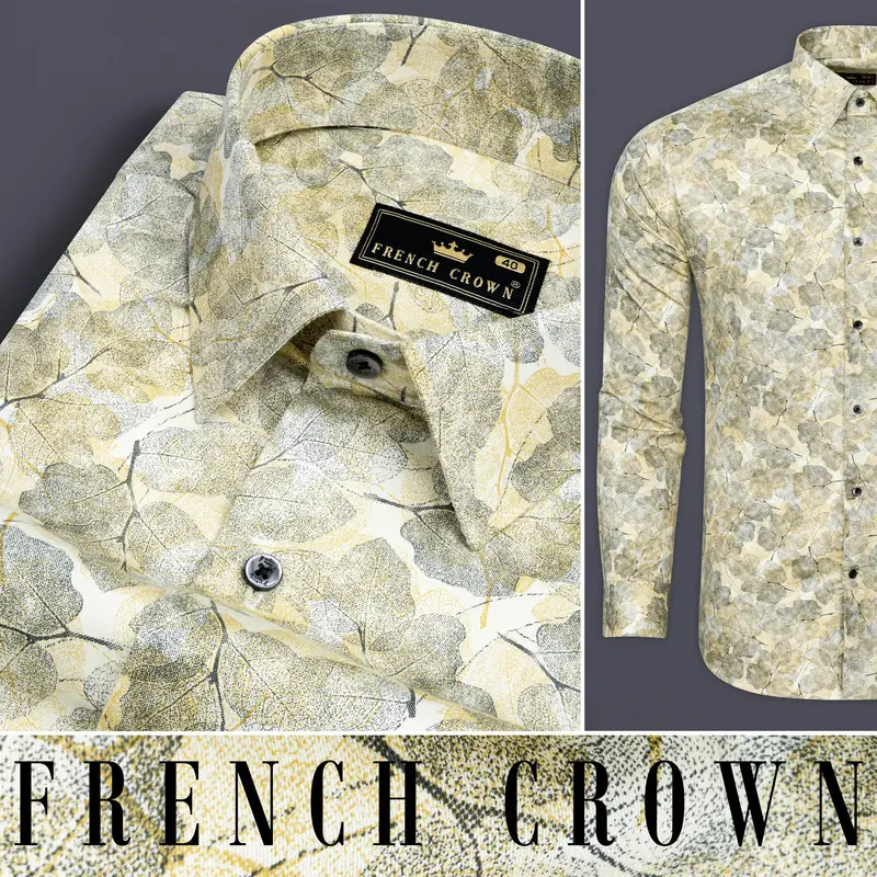 Putty Yellow Leaves Printed Subtle Sheen Super Soft Premium Cotton Designer Shirt 9