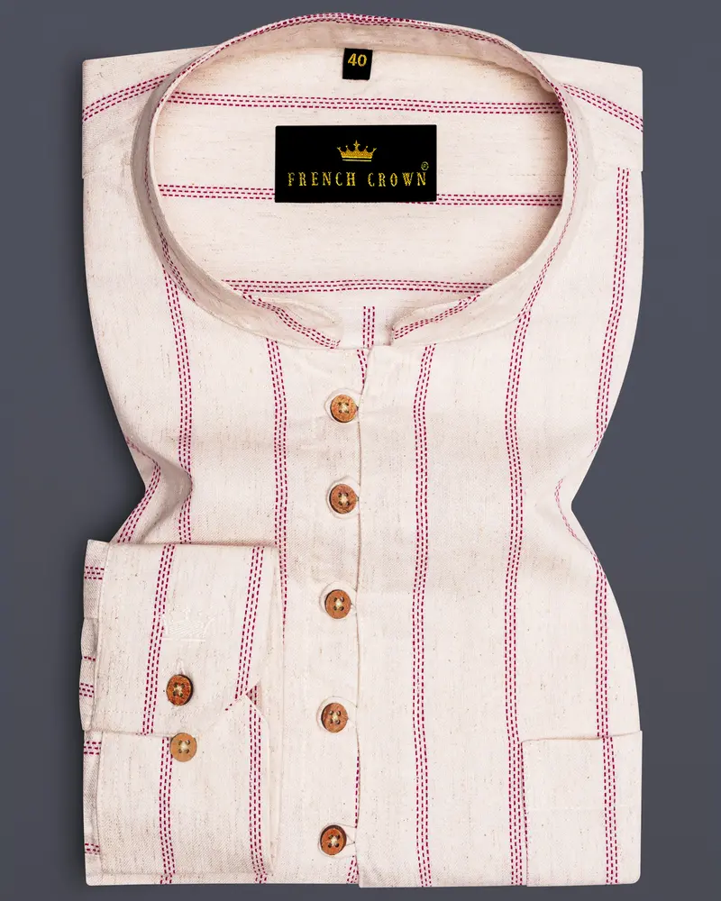Quarter Spanish With Froly Red Striped Luxurious Linen Shirt 1