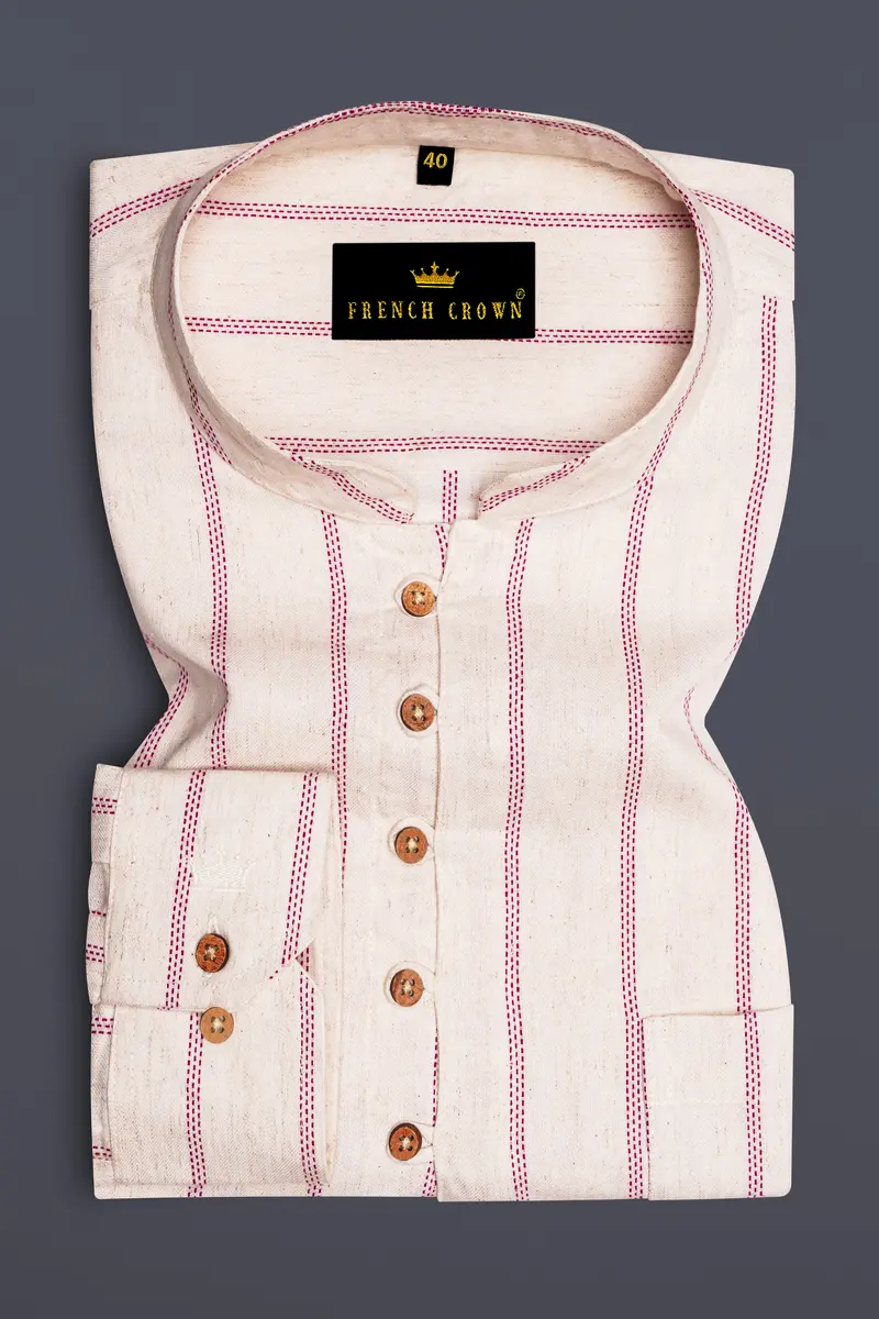 Quarter Spanish With Froly Red Striped Luxurious Linen Shirt 2