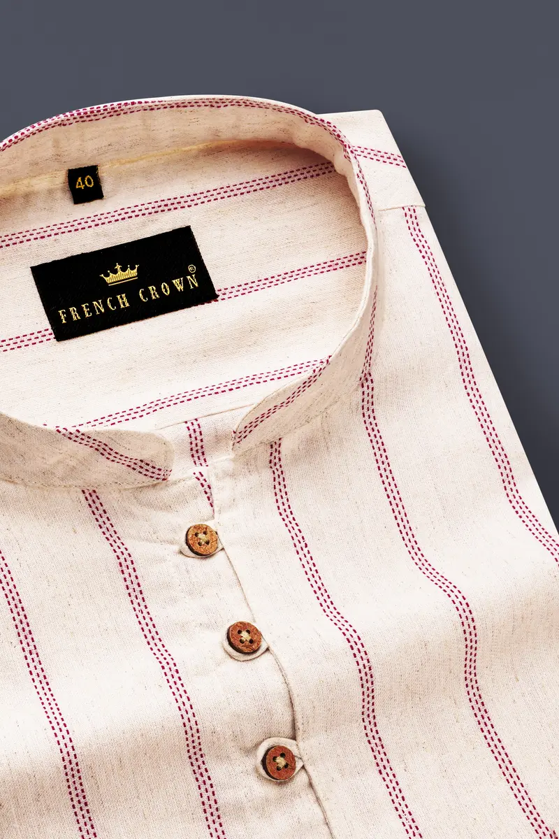 Quarter Spanish With Froly Red Striped Luxurious Linen Shirt 4