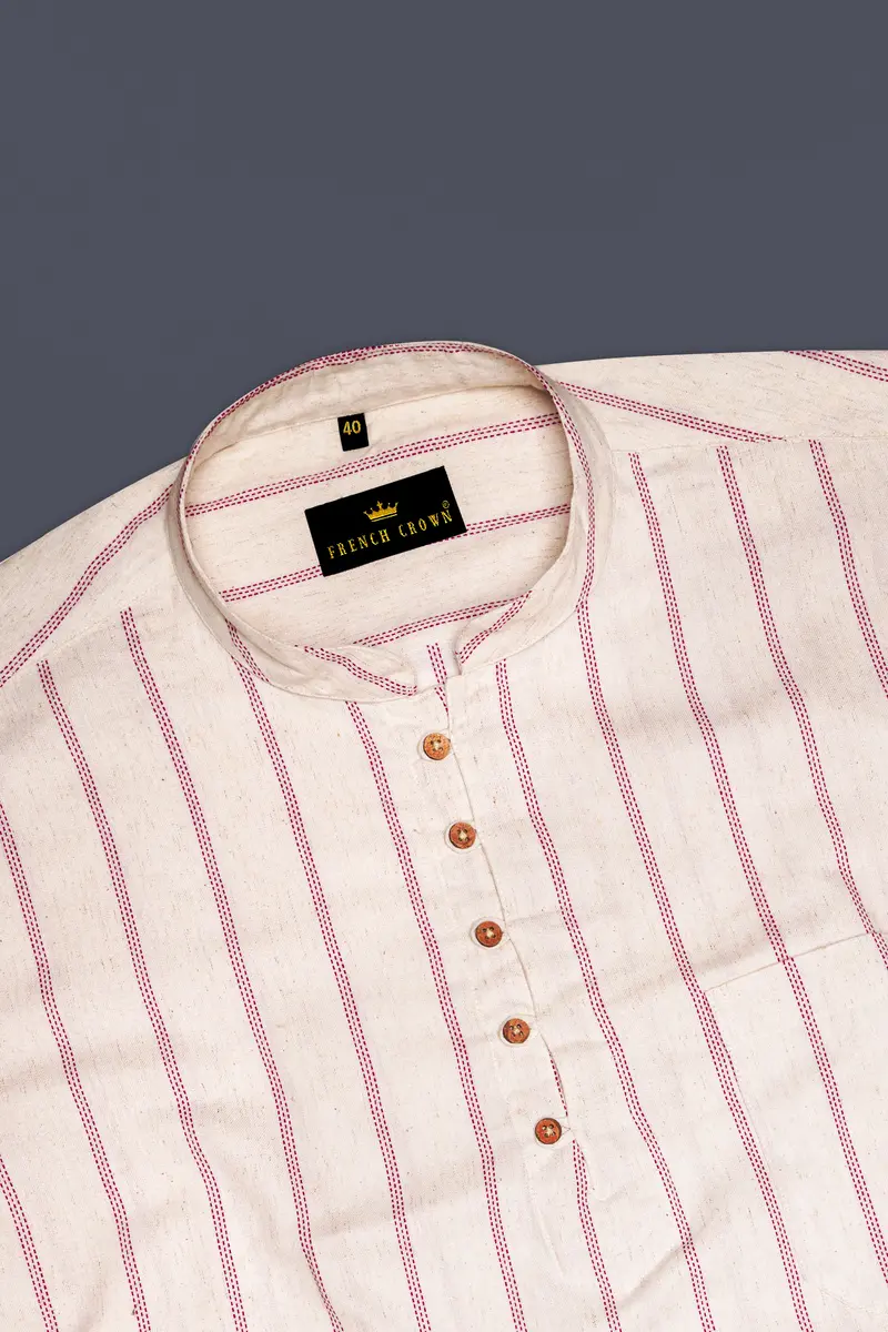 Quarter Spanish With Froly Red Striped Luxurious Linen Shirt 5