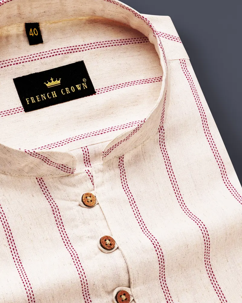 Quarter Spanish With Froly Red Striped Luxurious Linen Shirt 6