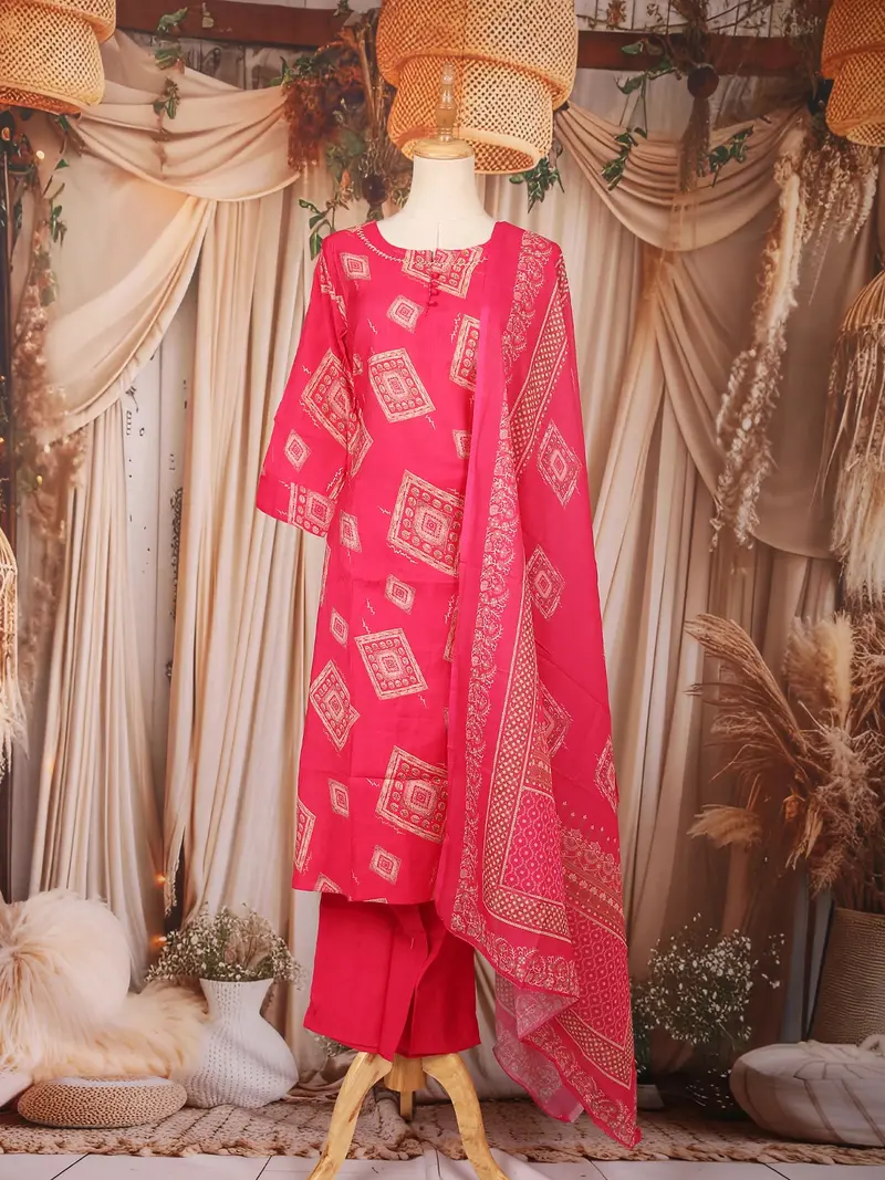 Queen Pink Block Printed Cotton Salwar Suit 1