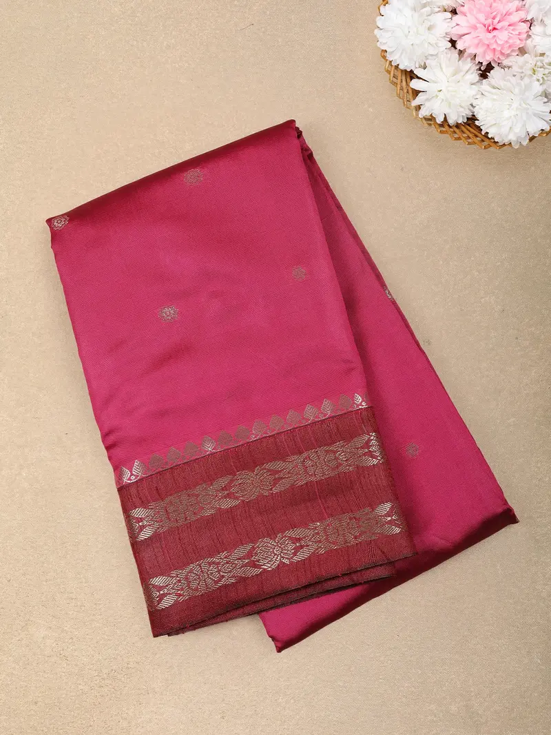 Queen Pink Butta Woven Design Soft Silk Fancy Wear Saree With Contrast Zari Border 1