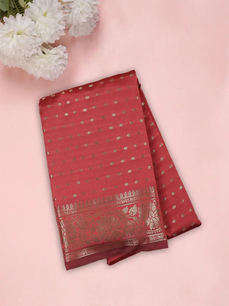 Queen Pink Butta Zari Woven Design Semi Silk Saree With Floral Border 1