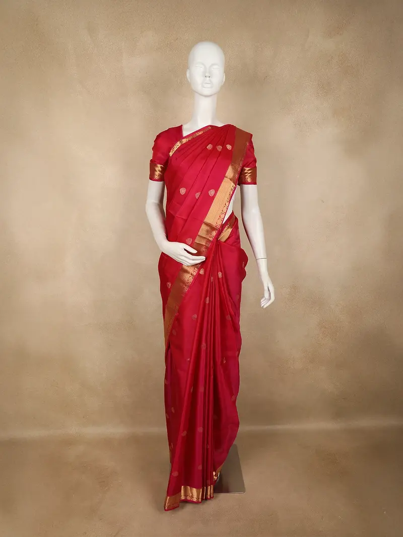Queen Pink Floral Butta Woven Design Pure Kanchipuram Silk Saree With Zari Border 1