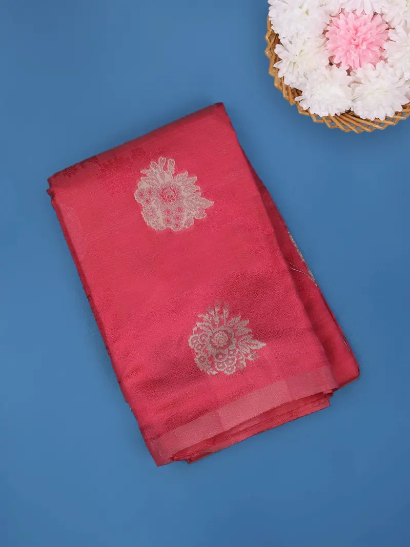 Queen Pink  Floral Butta Woven Fancy Art Silk Saree 1