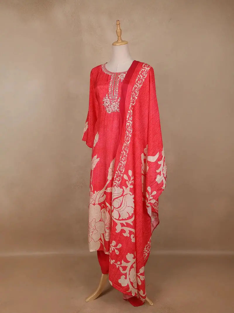 Queen Pink Floral Designed Semi Silk Salwar Suit 3