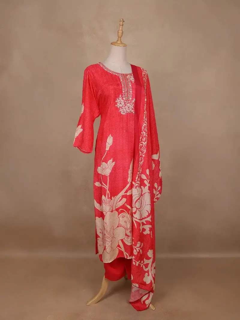 Queen Pink Floral Designed Semi Silk Salwar Suit 4
