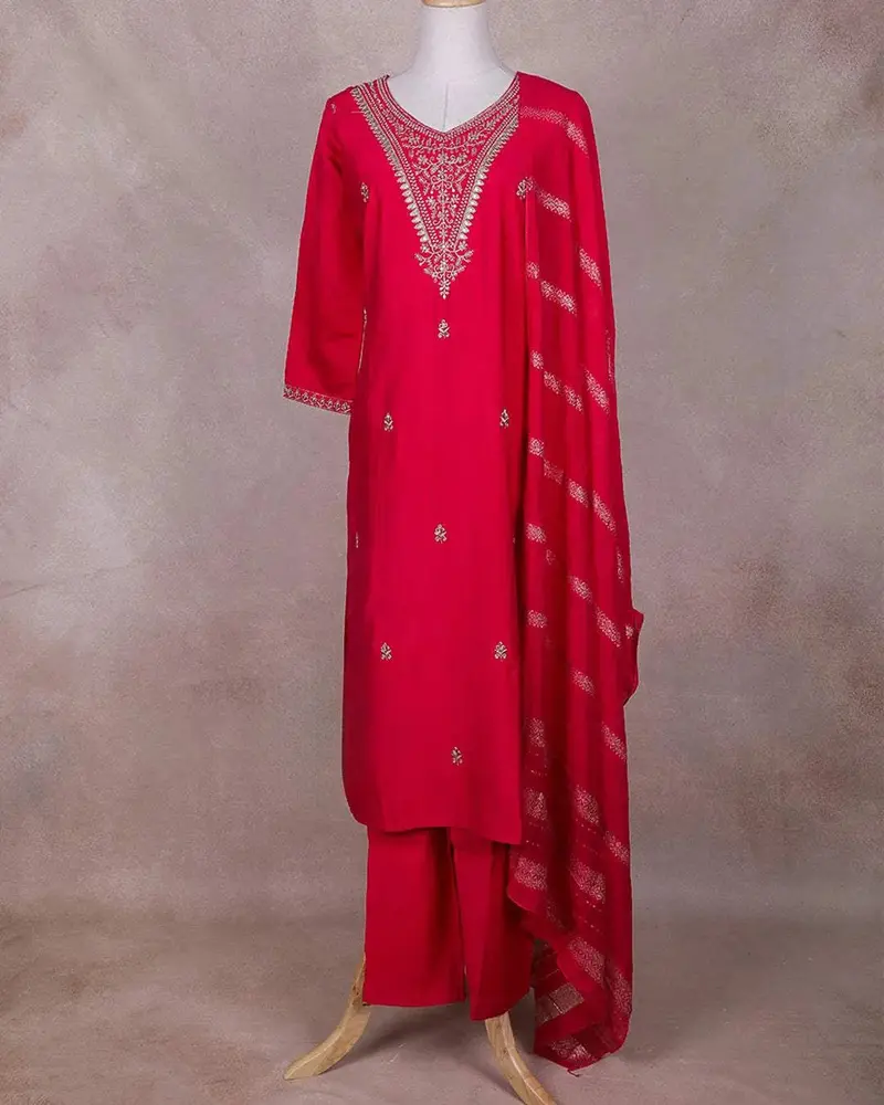 Queen Pink Floral Designed Straight Cut Salwar Suit For Girls 1