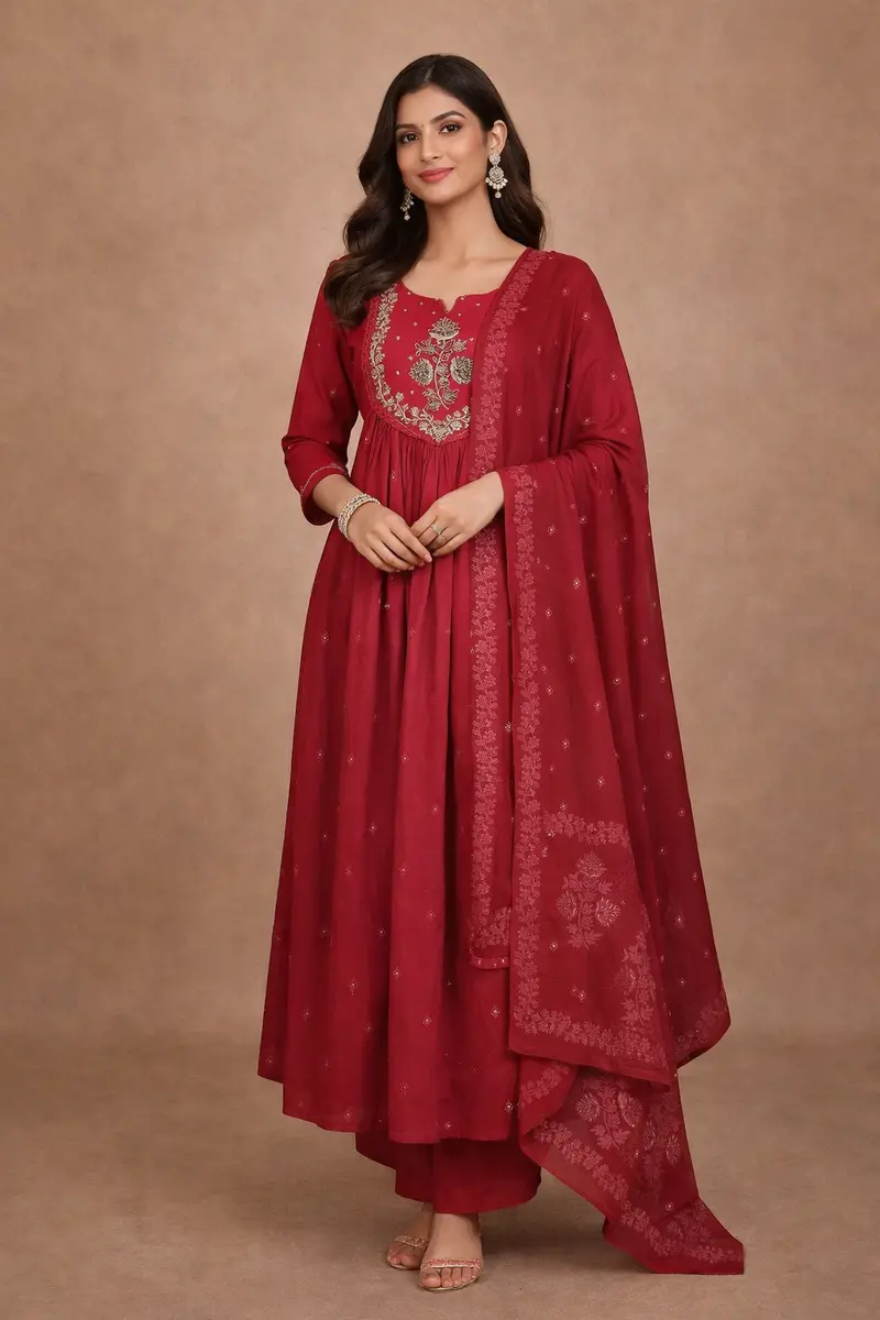 Queen Pink Floral Embroidered Cotton Salwar Suit With Dupatta 1