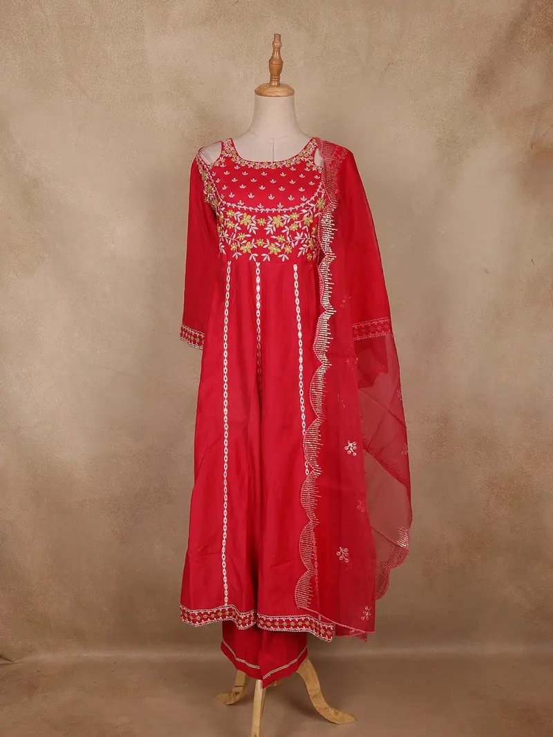Queen Pink Floral Embroidered Cotton Salwar Suit With Dupatta 1