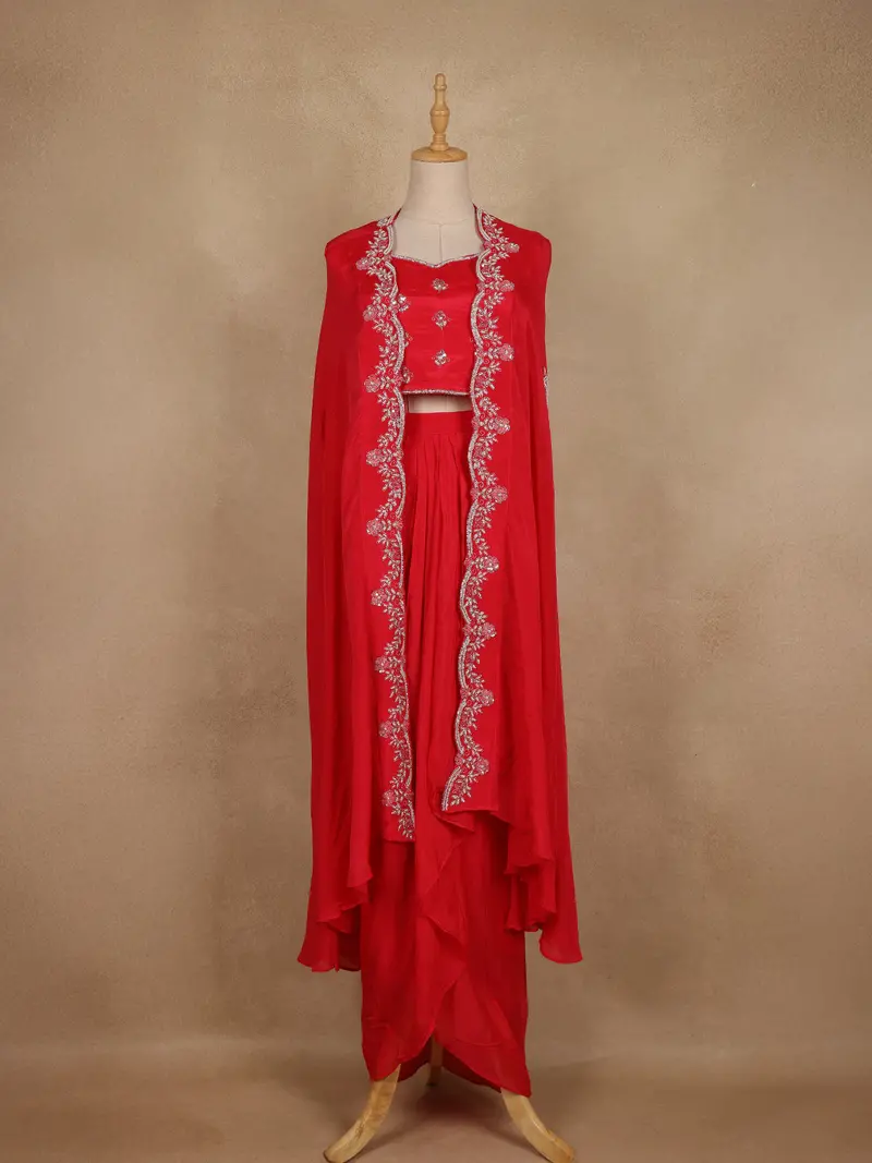Queen Pink Floral Embroidered Design Chiffon Skirt Top With Dupatta 1